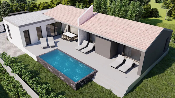 Moderna pritlična hiša z bazenom, Peruški, 2 km od plaže Duga Uvala